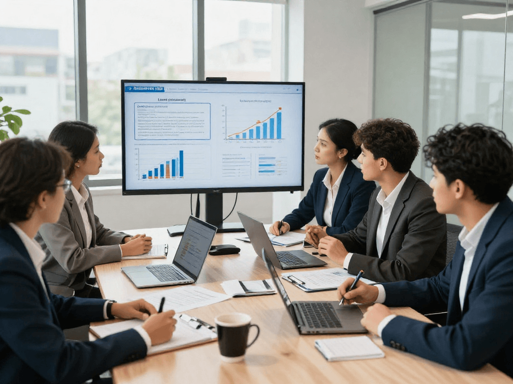 Zakelijke lening discussies tussen professionals in moderne kantooromgeving.