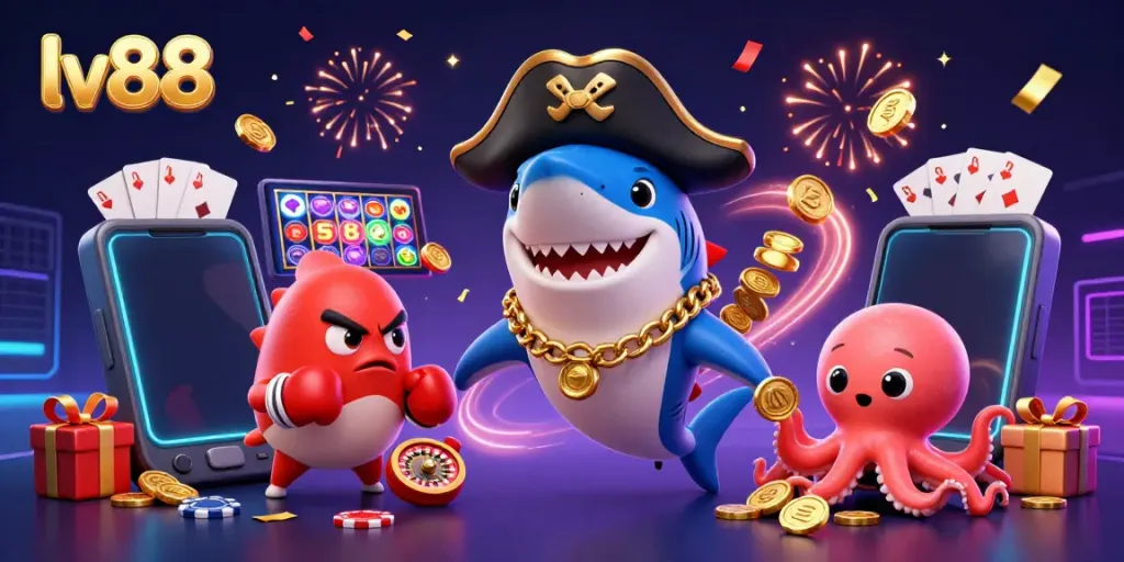 Engage with lv88's exciting online casino experience featuring vibrant 3D characters and dynamic gaming elements.